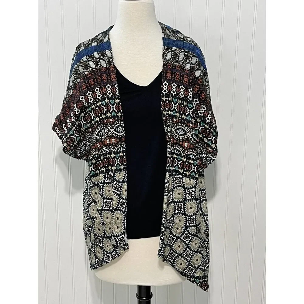Desigual Jamil Geometric Short Sleeve‎ Cardigan Tank Top Combo Small Black Red - Picture 10 of 14